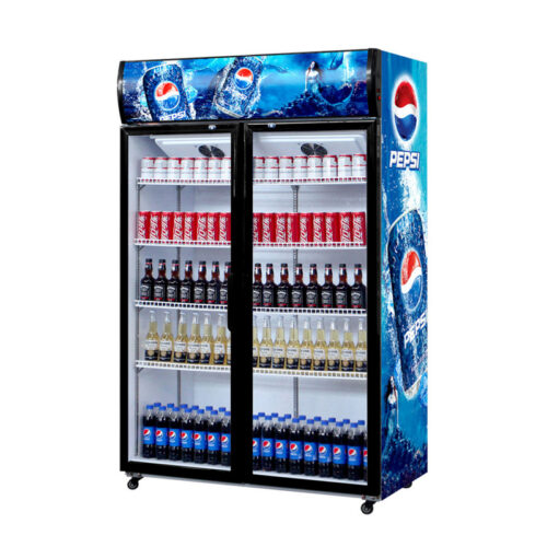 900L Supermarket Counter Double-Door Vertical Glass Refrigerator