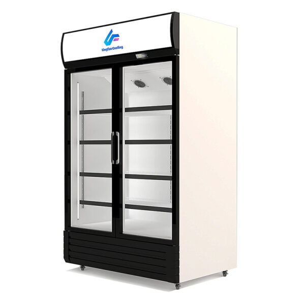 650L Supermarket Counter Double-Door Vertical Glass Refrigerator
