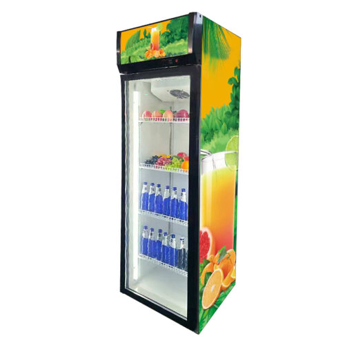 Commercial Customized Single-door Vertical Glass Door Solar/Electric Beverage Freezer with Digital Display Hotel Application