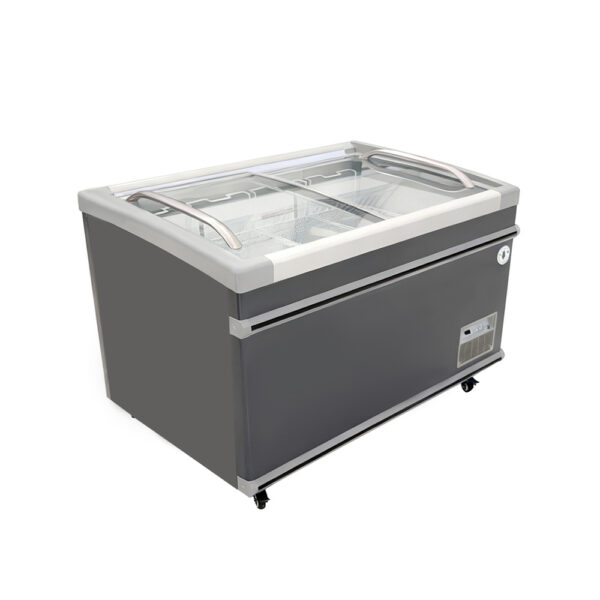 Commercial Ice Cream Display Freezer Curved Glass Door Sliding Type Chest Deep Freezer