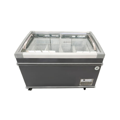 Ice Cream Display Freezer Commercial Curved Glass Sliding Door Chest Deep Freezer