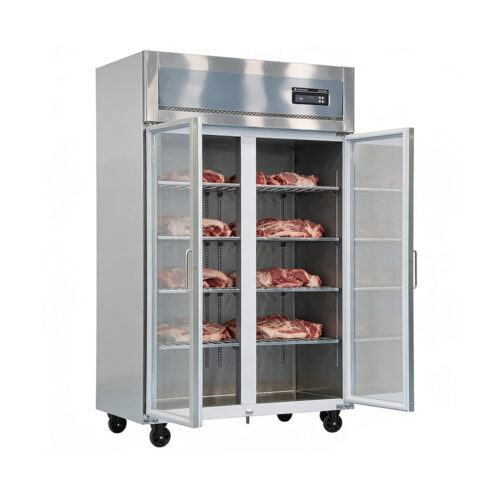 Commercial Two Door Upright Freezer Stainless Steel Digital Control Dual Temperature Refrigerator for Hotel Kitchen